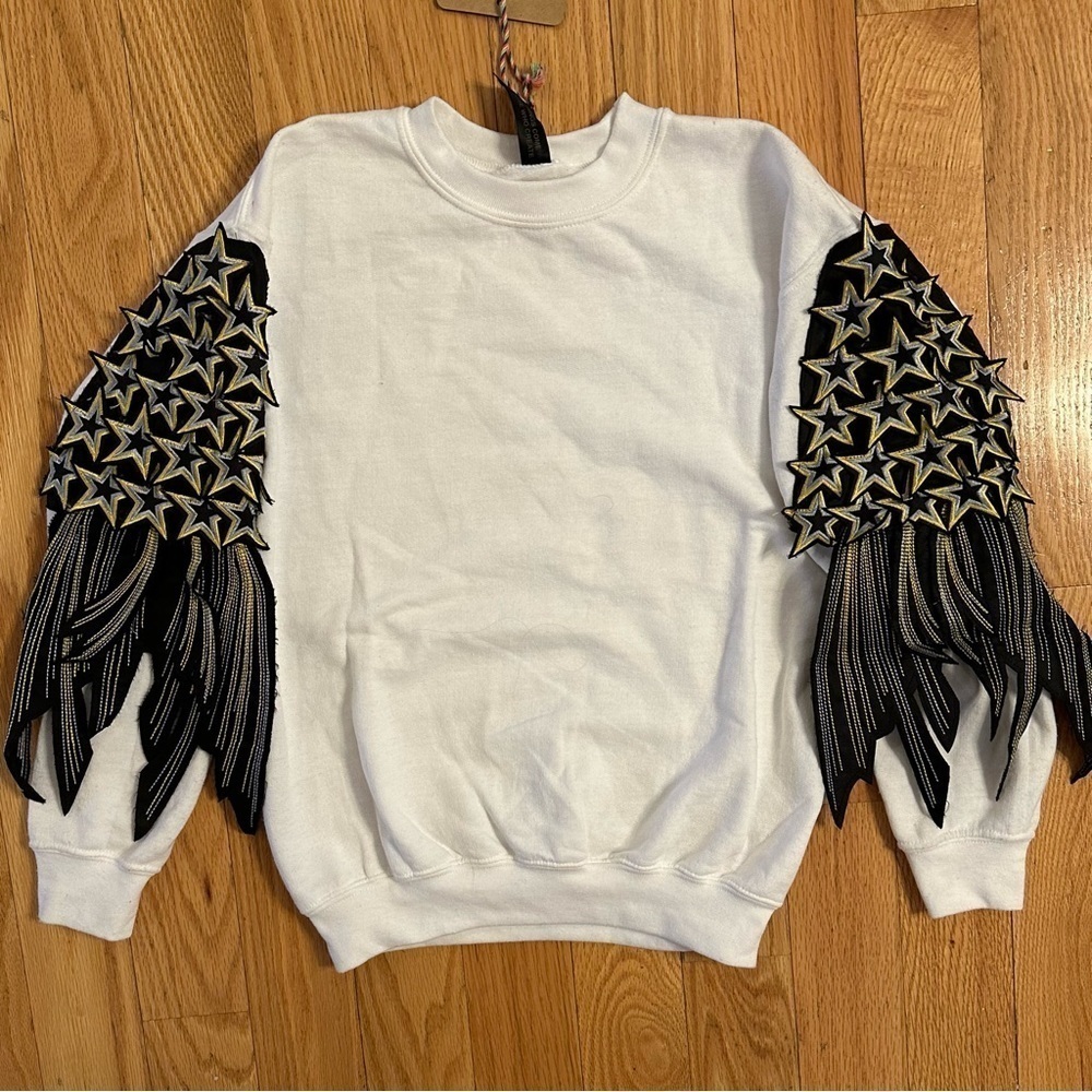 RAGYARD Custom Sleeves 3D Shooting Stars Sweatshirt White XS Womens NEW